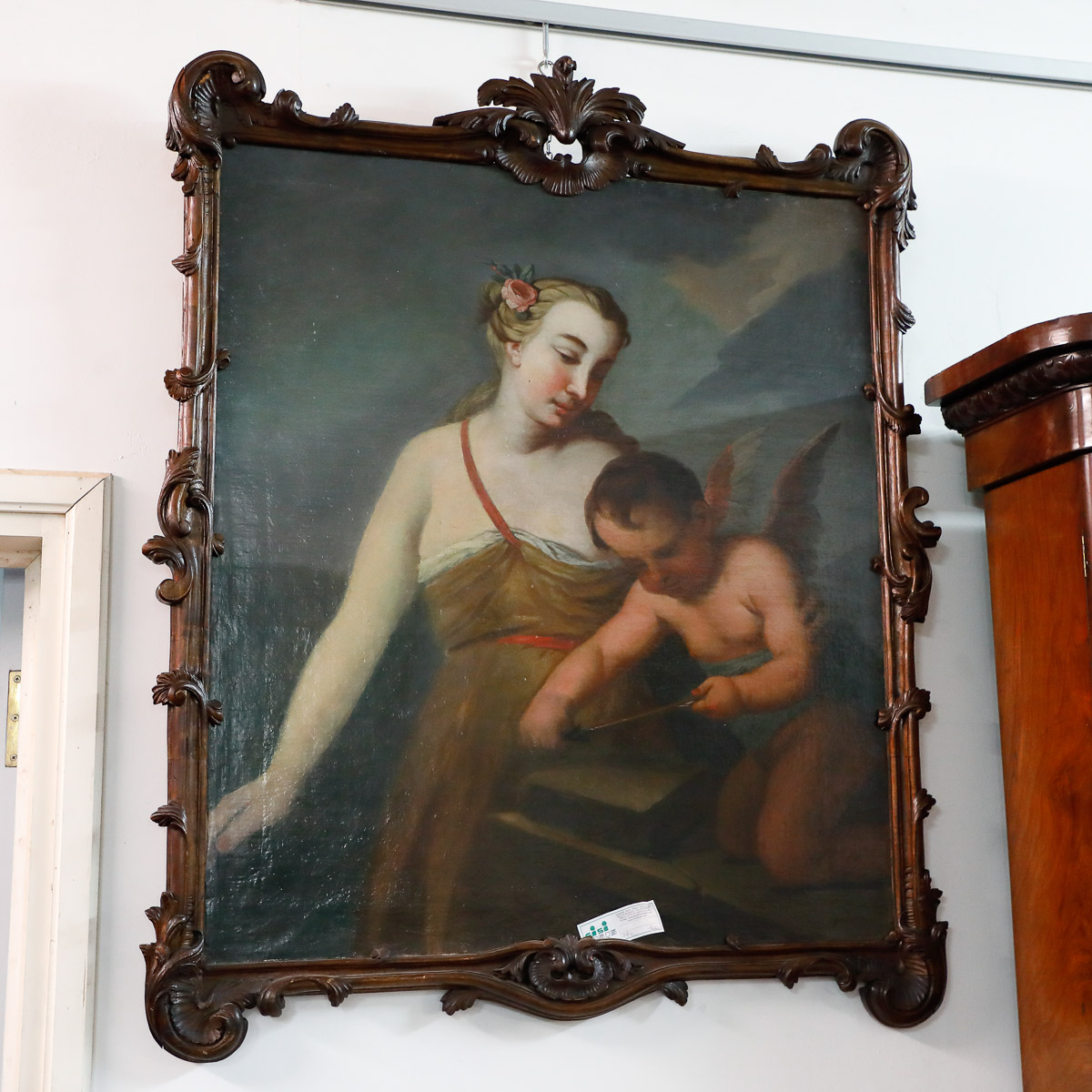 Oil painting on canvas depicting a woman with a cherub, Italy, 17th century - Furniture accessories Oil painting on canvas depicting a woman with a cherub, Italy, 17th century - Furniture accessories