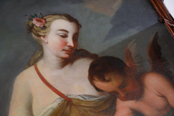 Oil painting on canvas depicting a woman with a cherub, Italy, 17th century - Furniture accessories