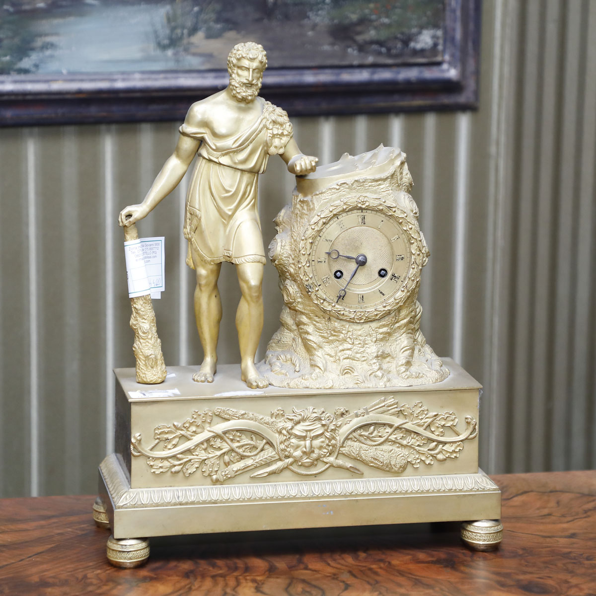 Orologio in bronzo dorato raffigurante Sansone, 800 - Complementi d'arredo Orologio in bronzo dorato raffigurante Sansone, 800 - Complementi d'arredo