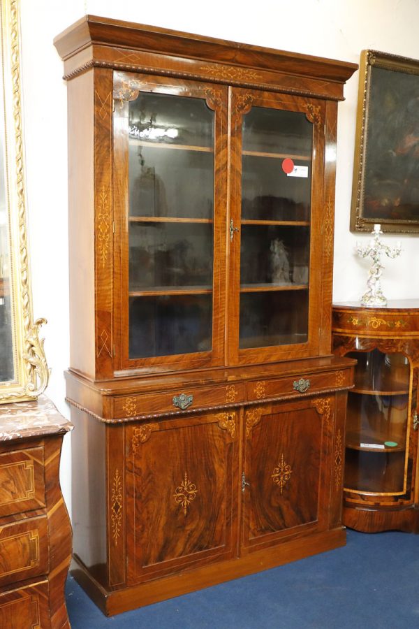Two-door bookcase with inlays, Victorian era - Bookcases