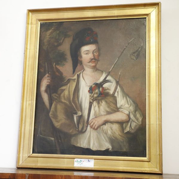 Quadro olio su tela con suonatore di cornamuse, 700 - Complementi d'arredo