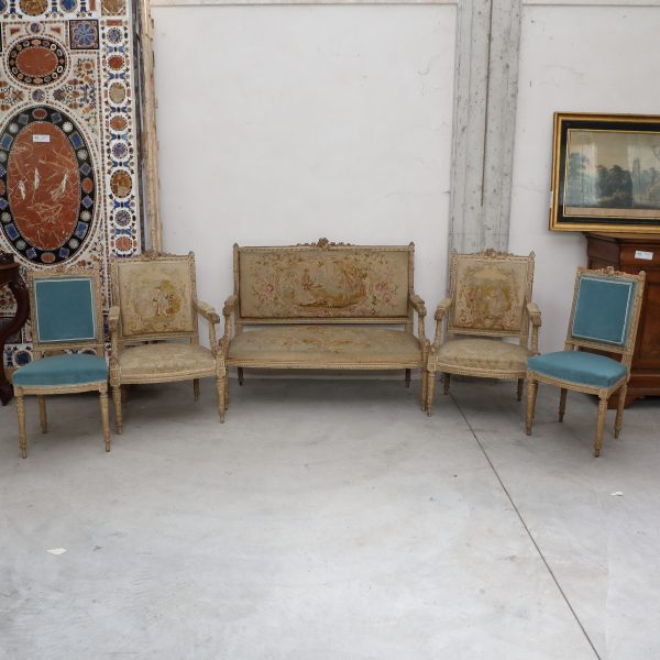 5-piece lacquered living set with sofa, pair of armchairs and two chairs - Chairs and Armchairs