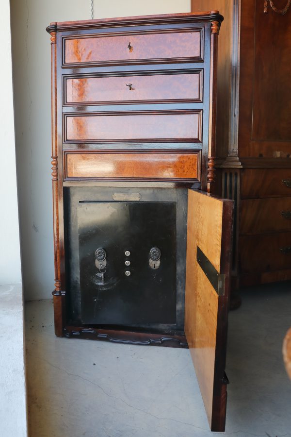 Secretaire in radica di tuja e palissandro contenente una cassaforte firmata Fichet (Paris) - Secretaire e Ribalte