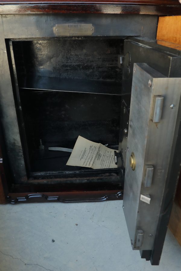Secretaire in radica di tuja e palissandro contenente una cassaforte firmata Fichet (Paris) - Secretaire e Ribalte