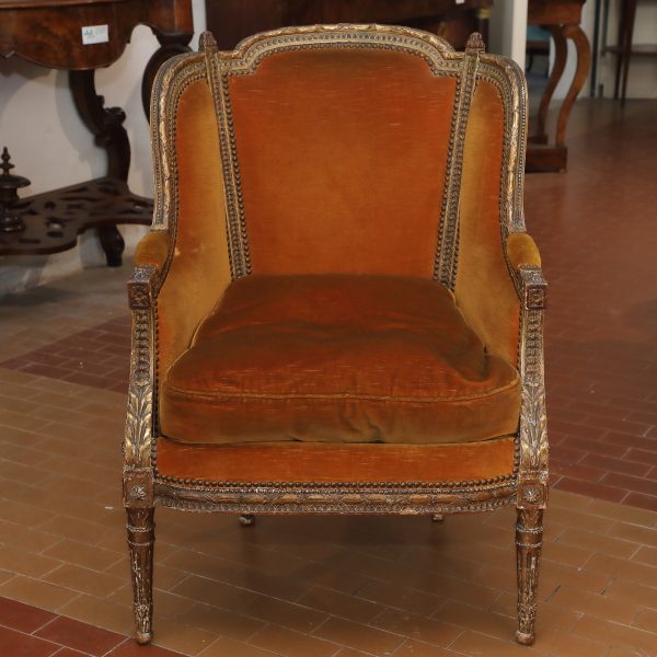 Bergere in legno dorato Origine Francese Epoca NapoleoneIII - Sedie e Poltrone