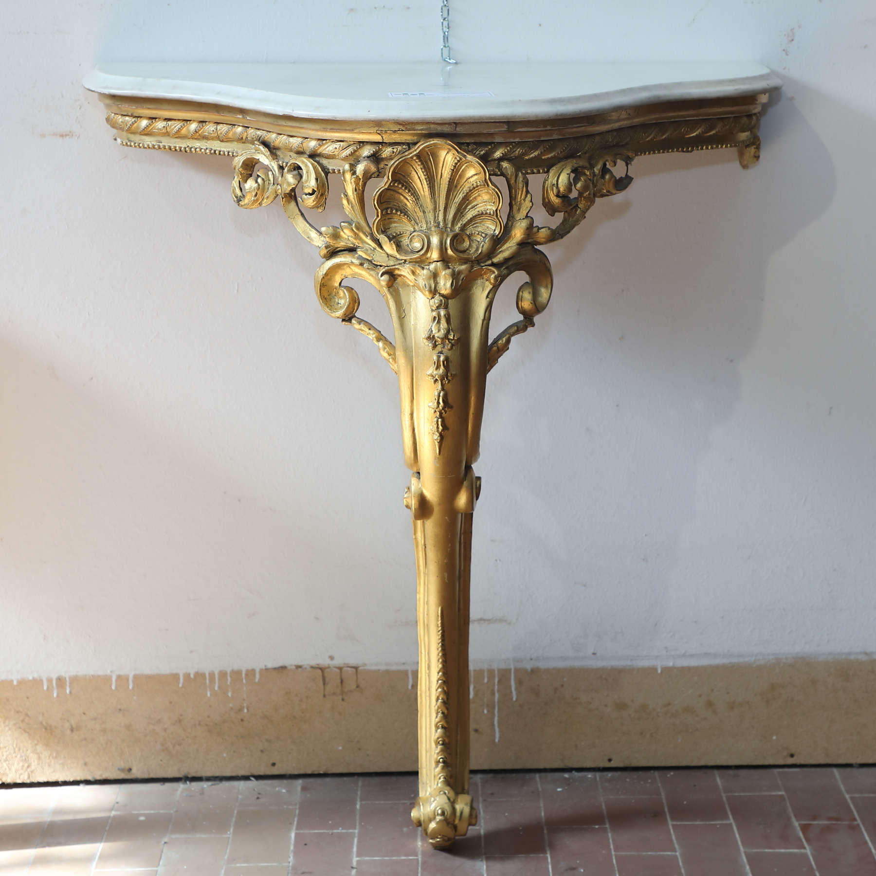 Consolle in legno dorato con piano di marmo bianco epoca 800 - Consolle Consolle in legno dorato con piano di marmo bianco epoca 800 - Consolle