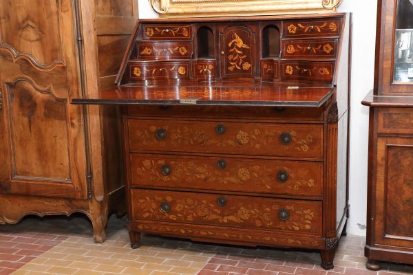 Ribalta olandese intarsiata su mogano epoca 800 - Secretaire e Ribalte