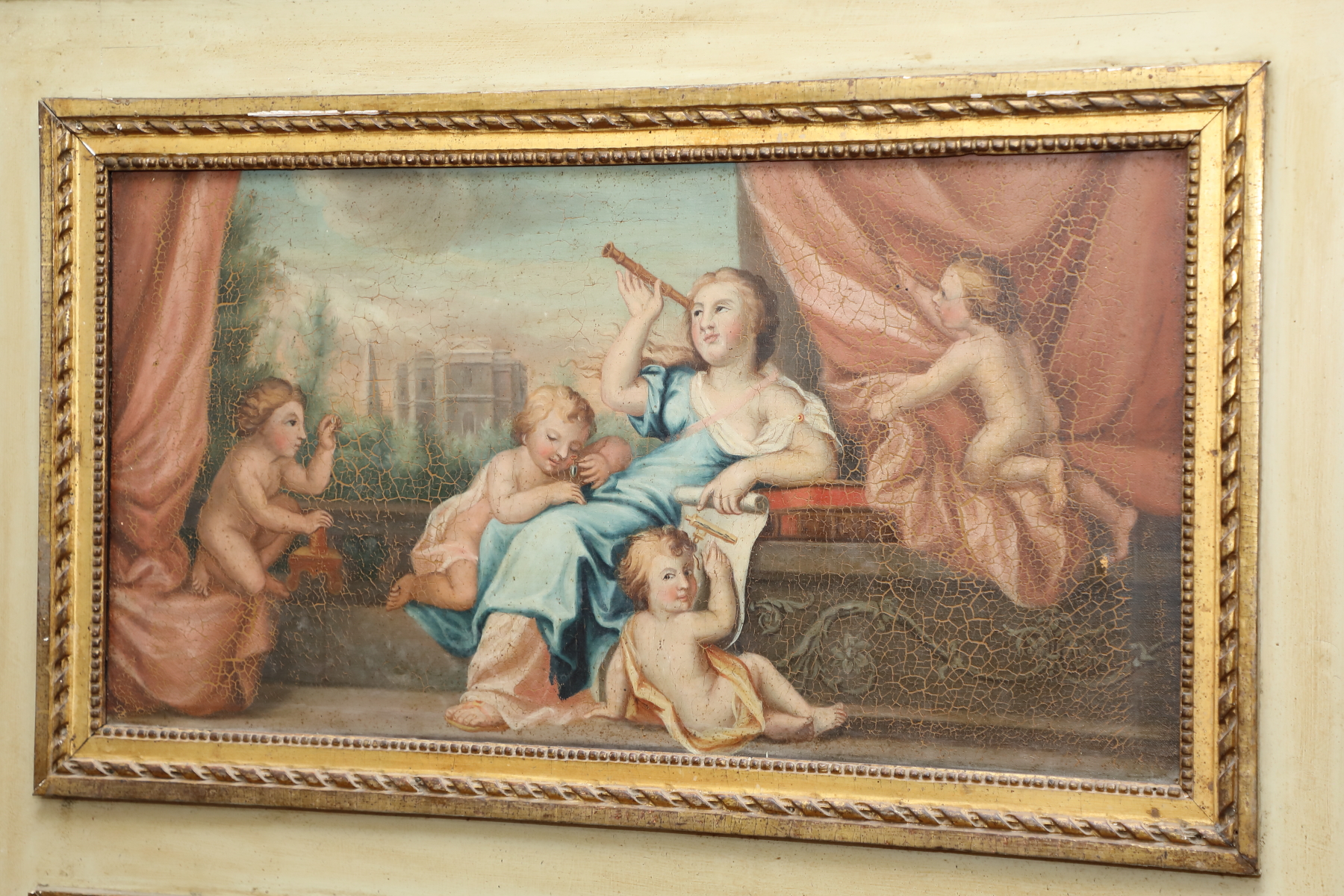 Caminiera in legno laccato e dorato con dipinto epoca fine 800 - Specchiere, Uncategorized Caminiera in legno laccato e dorato con dipinto epoca fine 800 - Specchiere, Uncategorized