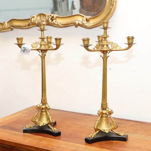Coppia candelieri in bronzo dorato epoca 800 - Complementi d'arredo