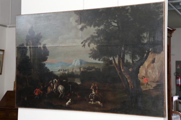 Dipinto raffigurante scena di caccia di epoca fine 600 primi 700 - Complementi d'arredo