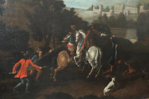 Dipinto raffigurante scena di caccia di epoca fine 600 primi 700 - Complementi d'arredo