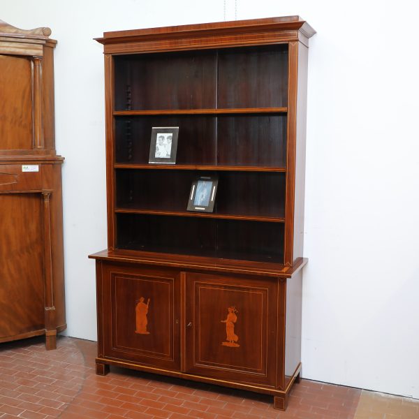 Libreria in mogano a due ante con parte superiore a giorno fine 800 - Librerie